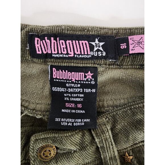 Youth BUBBLEGUM Green Tight Corduroy Flare Cuff 90s Jeans SZ 16 (26" Waist) - Picture 6 of 8